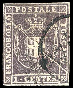 1860 - 1 cent. violetto bruno (17), pli ... 