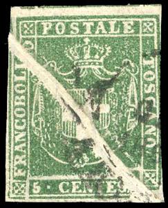1860 - 5 cent. verde (18), evidente ed ... 
