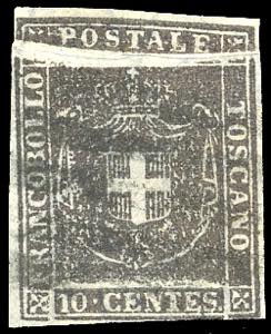 1860 - 10 cent. bruno nero (19a), pli ... 