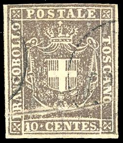 1860 - 10 cent. bruno (19), pli daccordeon ... 