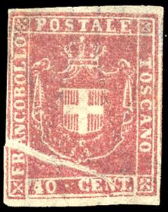 1860 - 40 cent. carminio (21), pli ... 