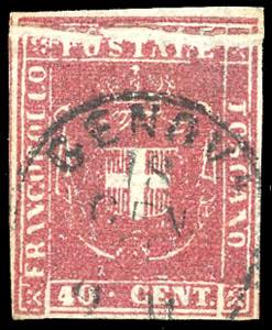 1860 - 40 cent. carminio (21), evidente pli ... 