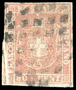 1860 - 80 cent. carnicino (22), evidente pli ... 