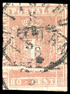 1860 - 80 cent. carnicino (22), pli ... 