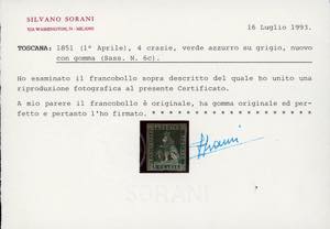 1851 - 4 crazie verde azzurro su ... 