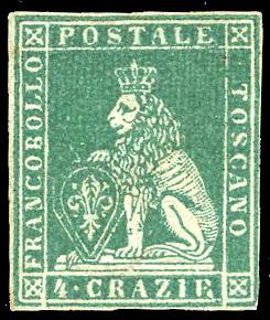 1851 - 4 crazie verde azzurro su grigio, I ... 