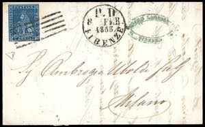 1853 - 6 crazie azzurro scuro su carta ... 