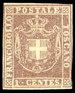1860 - 1 cent. violetto bruno (17), nuovo, ... 
