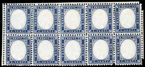 1862 - 20 cent. indaco (2), blocco di dieci ... 