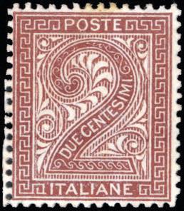 1863 - 2 cent. bruno rosso, De La Rue, ... 