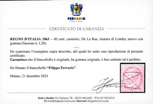 1863 - 40 cent. rosa carminio, De ... 