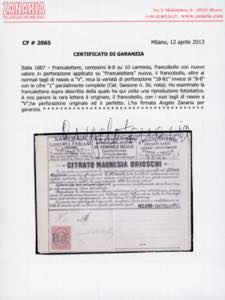 1887 - 8-8 su 10 cent., errore di ... 