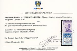 1924 - 50 cent. Coen (10), gomma ... 