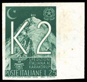 1955 - 25 lire K2, prova su carta con ... 