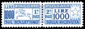 PACCHI POSTALI 1954 - 1.000 lire Cavallino, ... 