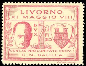 LIVORNO 1930 - 30 cent. Mussolini rosa (1), ... 