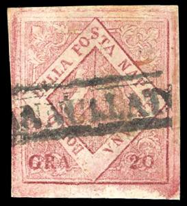 1859 - 20 grana carminio, falso per posta ... 