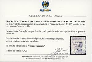 VENEZIA GIULIA 1918 - 50 cent. ... 