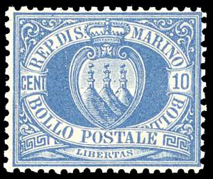 1877 - 10 cent. oltremare Stemma (3), ben ... 