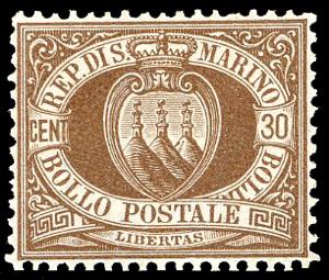 1877 - 30 cent. bruno Stemma (6), ottima ... 