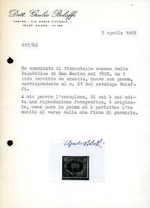 1892 - 1 lira carminio su giallo ... 