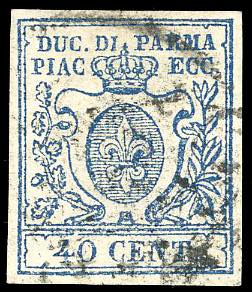 1857 - 40 cent. azzurro scuro, II tiratura ... 
