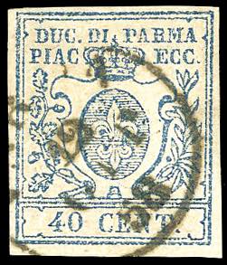 1857 - 40 cent. azzurro, II tipo, zero ... 