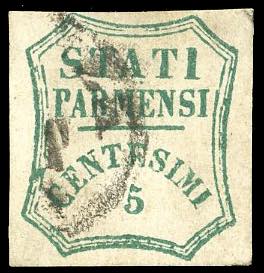 1859 - 5 cent. verde azzurro (12), usato, ... 