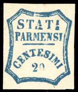 1859 - 20 cent. azzurro scuro, varietà di ... 