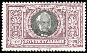 1923 - 5 lire Manzoni (156), nuovo, gomma ... 