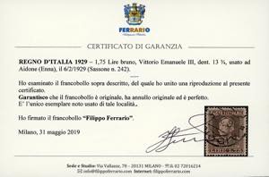 1929 - 1,75 lire bruno Vittorio ... 