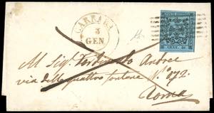 1853 - 40 cent. celeste (5), perfetto, su ... 