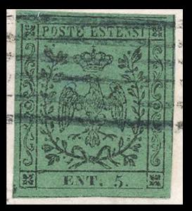 1853 - 5 cent. verde, punto dopo ... 