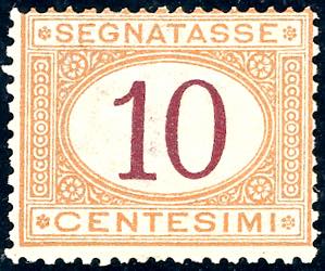 1870 - 10 cent. ocra e carminio (6), gomma ... 