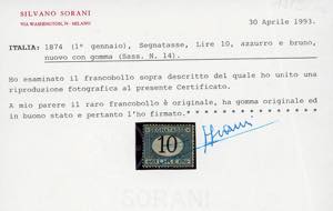 1874 - 10 lire azzurro e bruno ... 
