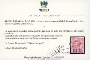 1921 - 10 cent., soprastampa BLP ... 