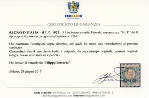 1922/23 - 1 lira soprastampa BLP ... 