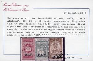 1922 - Dante, soprastampati BLP, ... 