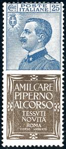 1924 - 25 cent. Piperno (6), nuovo, gomma ... 