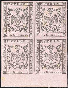1853 - 9 cent. violetto grigio, lettere B.G. ... 