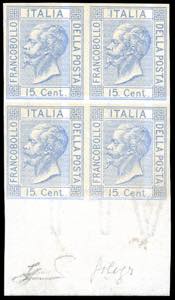1864 - 15 cent. Bigola, saggio in celeste, ... 