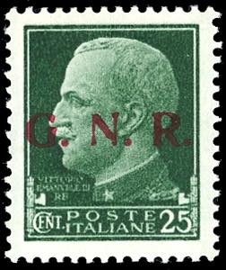 1943 - 25 cent., soprastampa G.N.R. di ... 