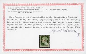 1943 - 20 lire, soprastampa G.N.R. ... 