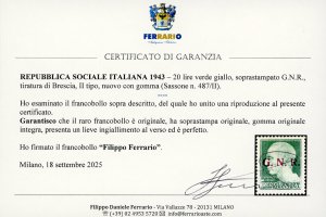 1943 - 20 lire, soprastampa G.N.R. ... 