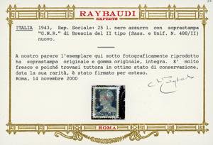 1943 - 25 lire, soprastampa G.N.R. ... 