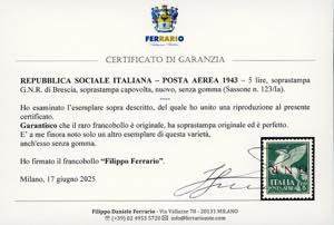 1943 - 5 lire, soprastampa G.N.R. ... 
