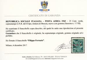 1943 - 25 cent. soprastampa G.N.R. ... 