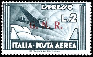 1943 - 2 lire ardesia, soprastampa G.N.R. di ... 