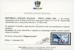 1943 - 2 lire ardesia, soprastampa ... 