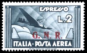 1943 - 2 lire ardesia, soprastampa G.N.R. di ... 